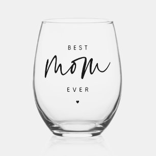 Minimalist Best Mom Ever elegant Script Typography Stemless Wine Glass