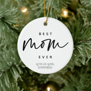 Minimalist Best Mum Ever elegant Typography Custom Ceramic Tree Decoration