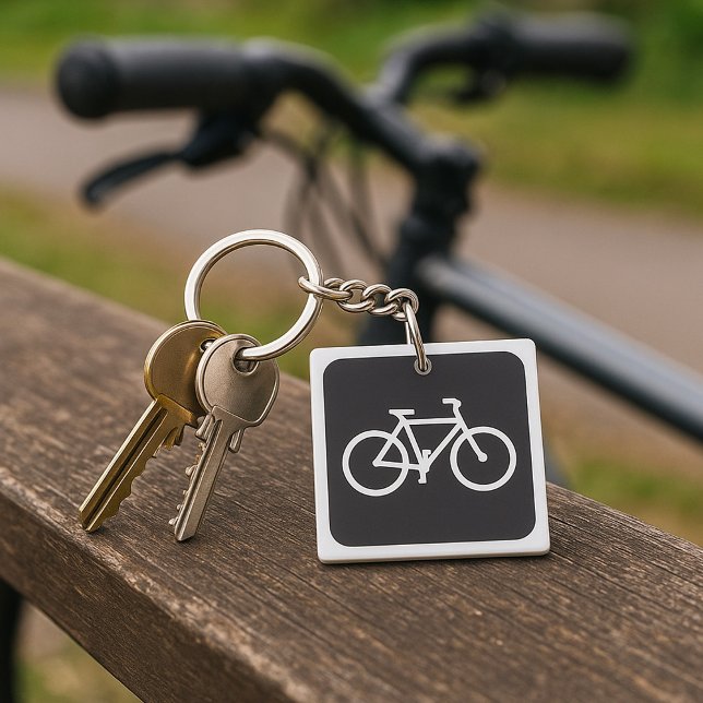 Minimalist Bicycle Black and White Bike Symbol Key Ring (Creator Uploaded)