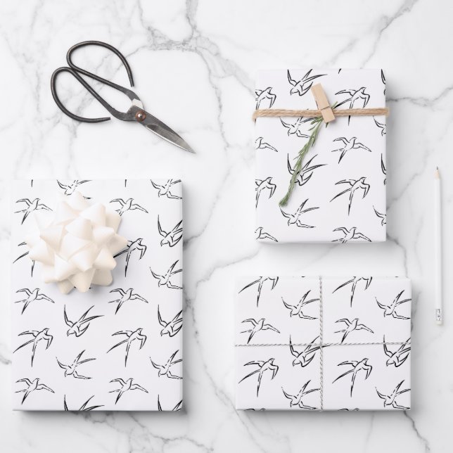 Minimalist Bird Pattern Wrapping Paper Sheet (Front)
