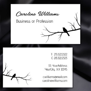 Minimalist Bird Tree Branch Silhouette Black White Business Card