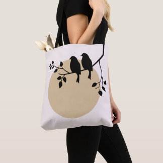 Minimalist Birds on Branch with Beige Sun Tote Bag