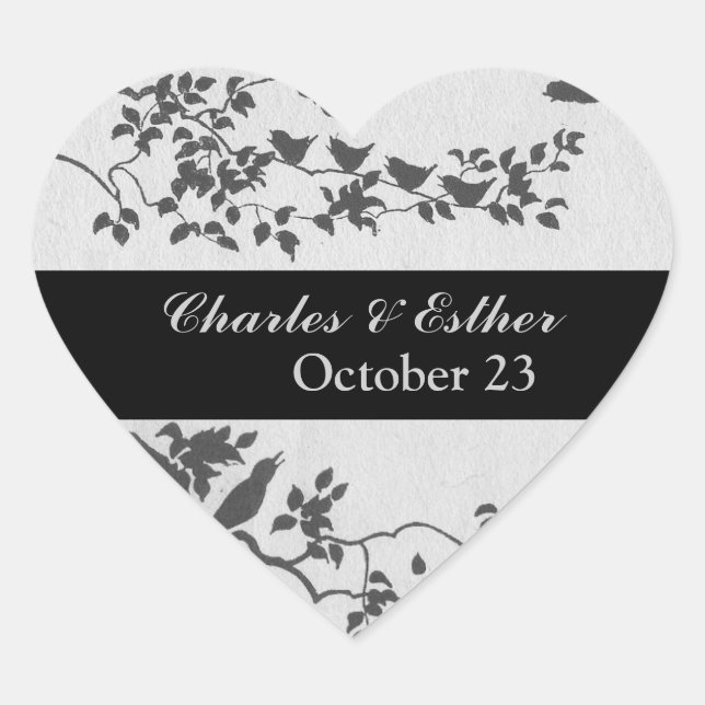 Minimalist Birds Save the Date Heart Sticker (Front)