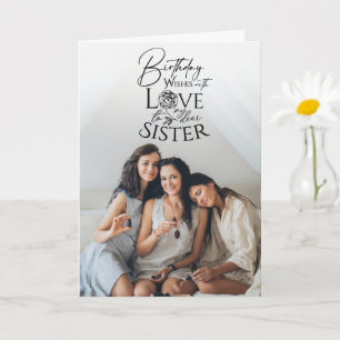 Minimalist Birthday Calligraphy  Photo Sister  Card