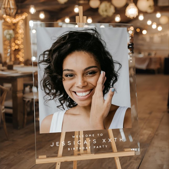 Minimalist Birthday Party Photo Welcome Acrylic Sign (Creator Uploaded)