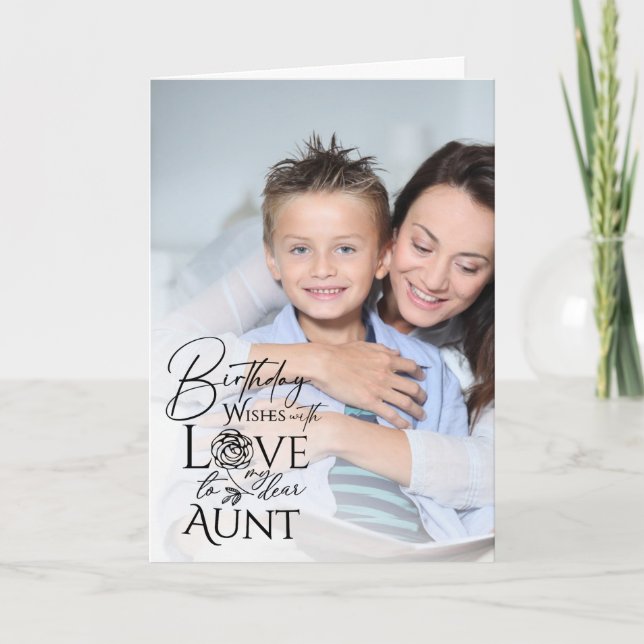 Minimalist Birthday Typography Photo frame Aunt Card (Front)