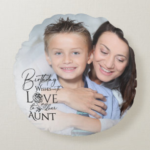 Minimalist Birthday Typography Photo frame Aunt Round Cushion