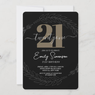 Minimalist Black 21st Birthday Party  Invitation