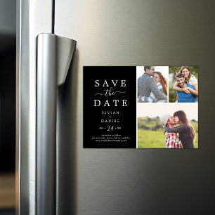 Minimalist Black 3 Photo Collage Save the Date Magnetic Invitation