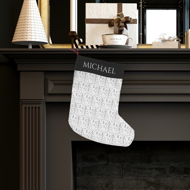 Minimalist Black Abstract Christmas Tree  Small Christmas Stocking (Creator Uploaded)