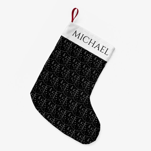 Minimalist Black Abstract Christmas Tree  Small Christmas Stocking (Front (Hanging))