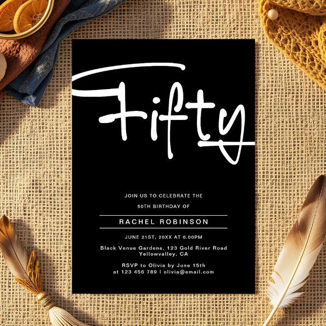 Minimalist Black Adult Fifty 50th Birthday Party Invitation (Creator Uploaded)