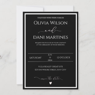 Minimalist Black All In One Wedding Invitation