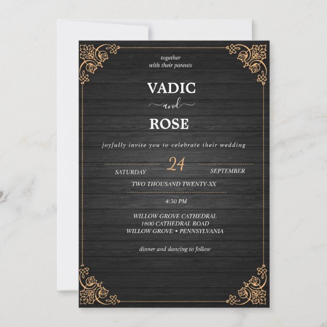 Minimalist | Black All In One Wedding Invitation (Front)