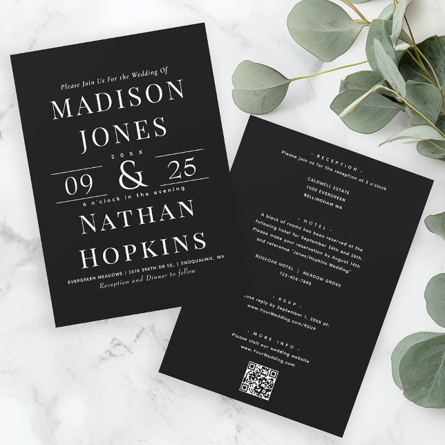 Minimalist Black All In One Wedding QR Code Invitation (Creator Uploaded)