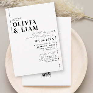 Minimalist Black All One RSVP QR Code Wedding Invi Invitation