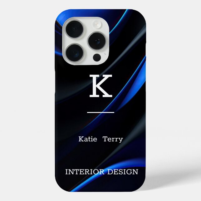 Minimalist Black and Blue Modern Monogram Case (Back)