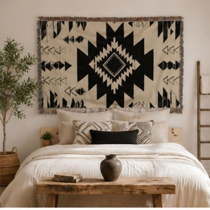 Minimalist Black and Cream Southwestern Geometric Throw Blanket