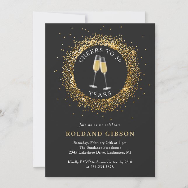 Minimalist Black and Gold 50th Birthday Invitation (Front)