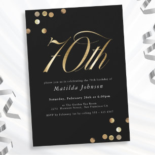 Minimalist Black and Gold 70th Birthday Party Invitation