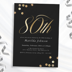 Minimalist Black and Gold 80th Birthday Invitation