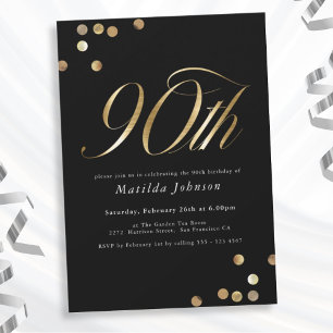 Minimalist Black and Gold 90th Birthday Party Invitation
