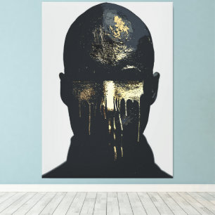 Minimalist Black and Gold Abstract Portrait Art Canvas Print