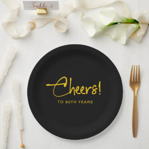 Minimalist Black and Gold Adult Birthday Party Paper Plate