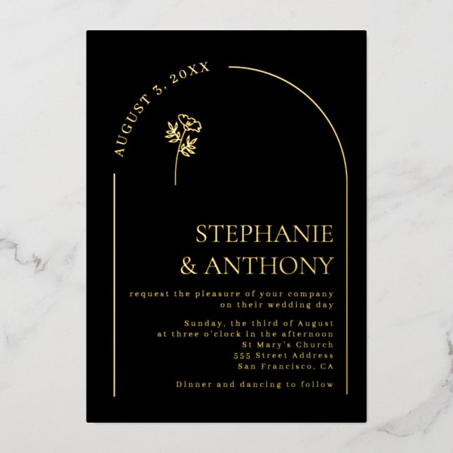 Minimalist Black and Gold Arch Wildflower Wedding  (Front)