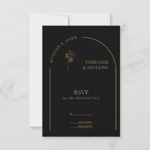 Minimalist Black and Gold Arch Wildflower Wedding RSVP Card