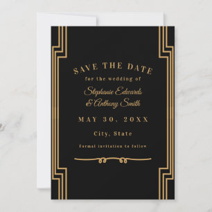 Minimalist Black and Gold Art Deco Wedding Save The Date