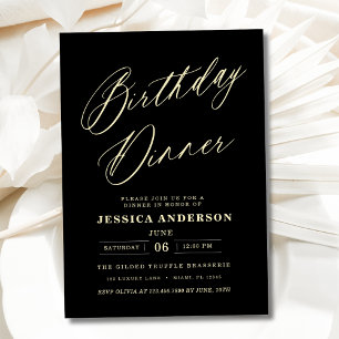 Minimalist Black and Gold Birthday Dinner Modern  Invitation