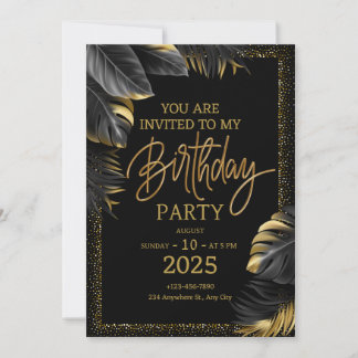 Minimalist black and gold Birthday invitation
