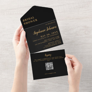 Minimalist Black and Gold Bridal Shower All In One Invitation