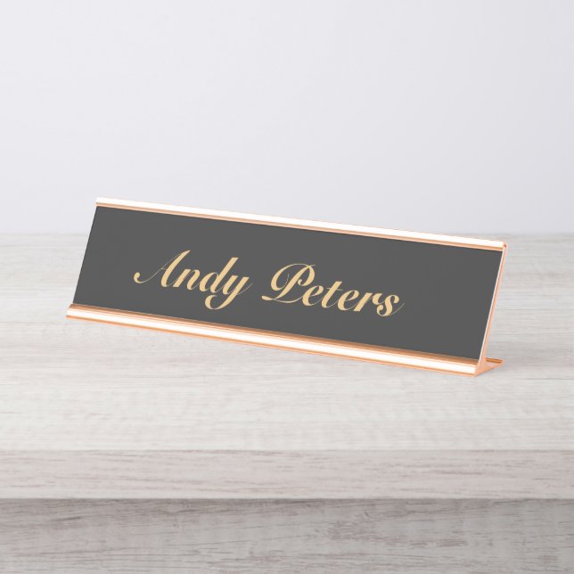 Minimalist black and gold calligraphy desk name plate (Front)