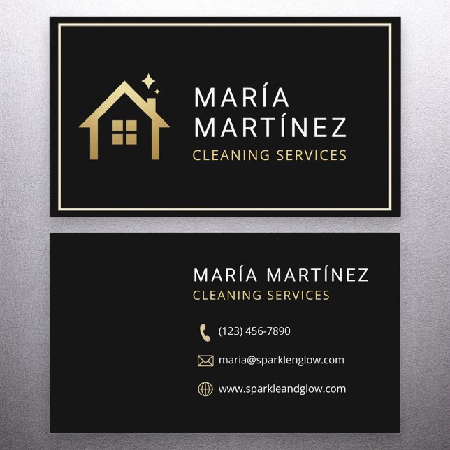 Minimalist Black and Gold Cleaning Services Business Card (Creator Uploaded)