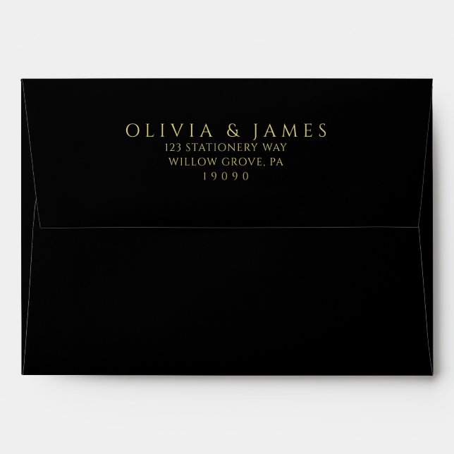 Minimalist Black And Gold Elegant Wedding  Envelope (Back (Top Flap))