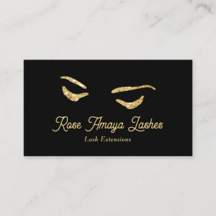 Minimalist Black and Gold Eyelash Extensions Business Card