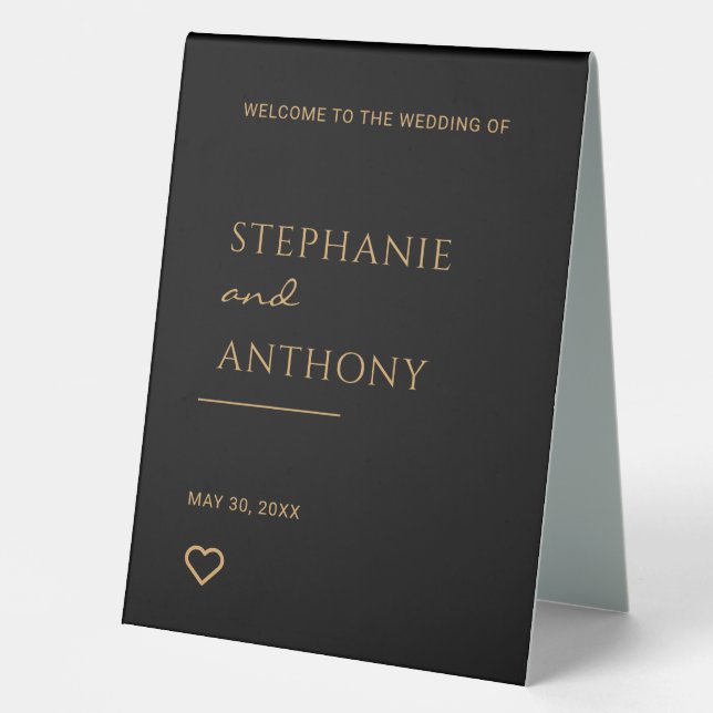 Minimalist Black and Gold Heart Modern Wedding   (Front)
