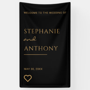 Minimalist Black and Gold Heart Modern Wedding   Banner