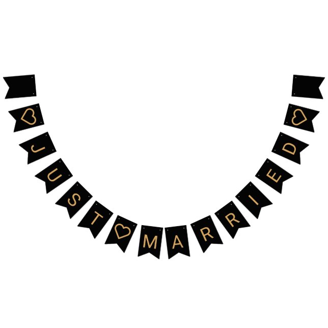 Minimalist Black and Gold Heart Modern Wedding   Bunting (All)