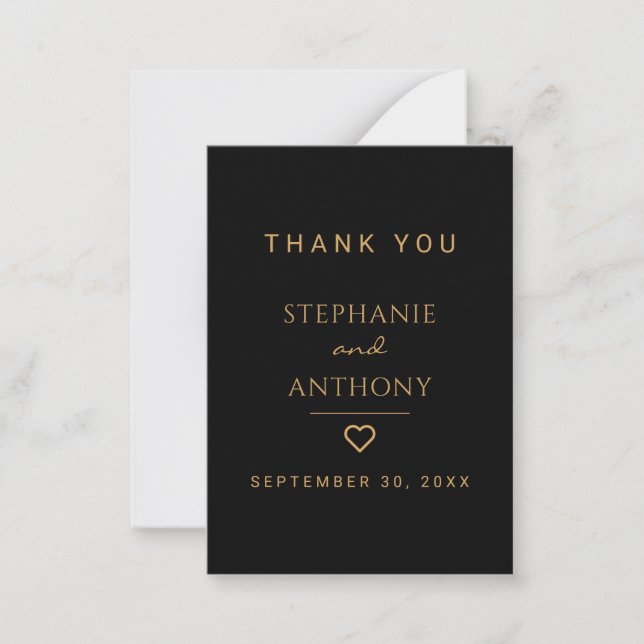 Minimalist Black And Gold Heart Modern Wedding   Card (Front)