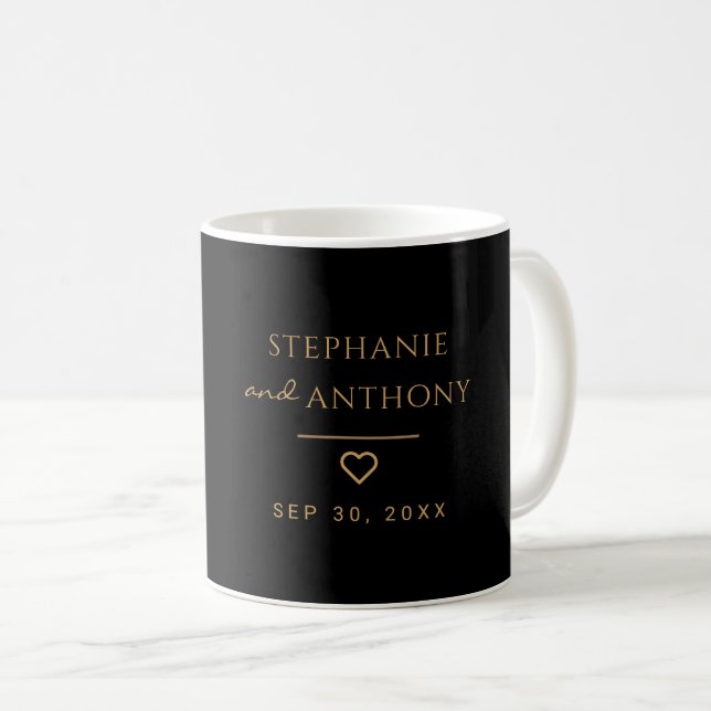 Minimalist Black And Gold Heart Modern Wedding   Coffee Mug (Front Right)