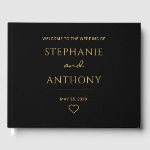 Minimalist Black And Gold Heart Modern Wedding   Guest Book