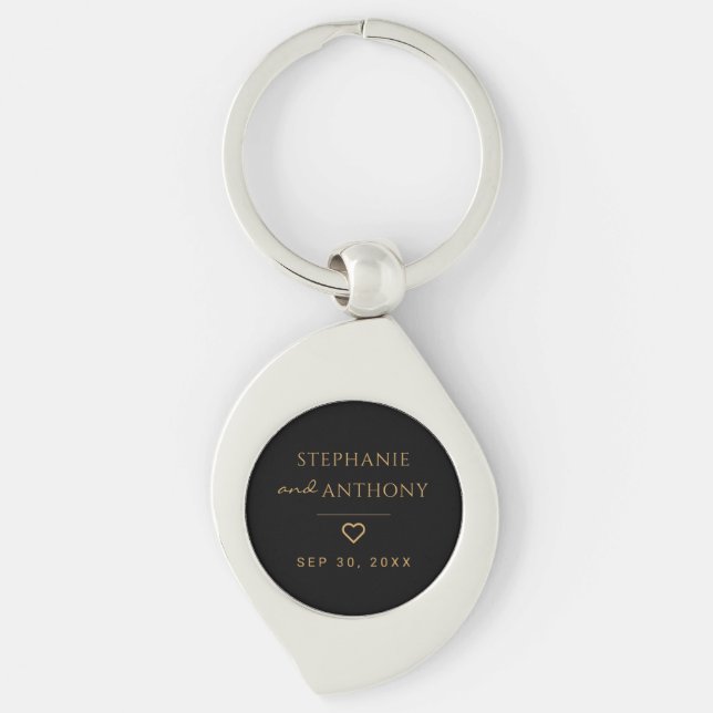 Minimalist Black And Gold Heart Modern Wedding   Key Ring (Front)