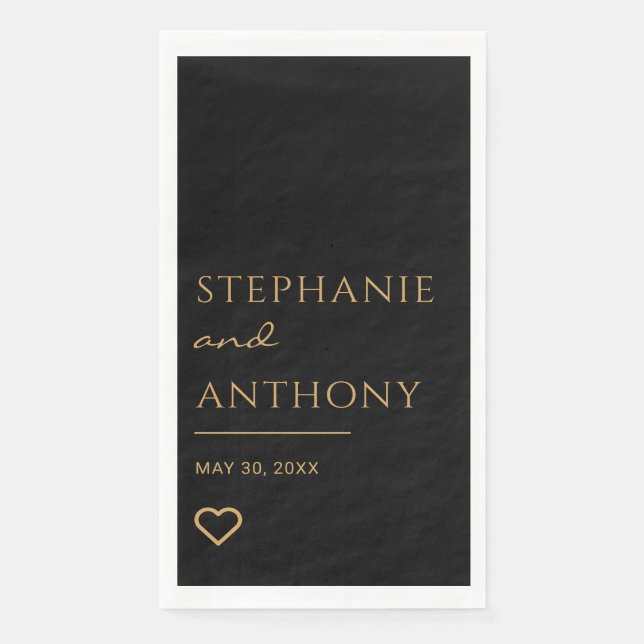 Minimalist Black and Gold Heart Modern Wedding   Napkin (Front)