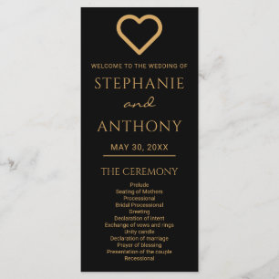 Minimalist Black And Gold Heart Modern Wedding   Programme