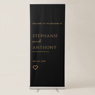 Minimalist Black and Gold Heart Modern Wedding   Retractable Banner
