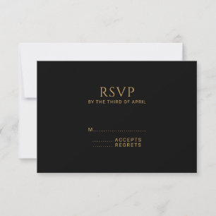 Minimalist Black and Gold Heart Modern Wedding RSVP Card