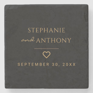 Minimalist Black And Gold Heart Modern Wedding   Stone Coaster